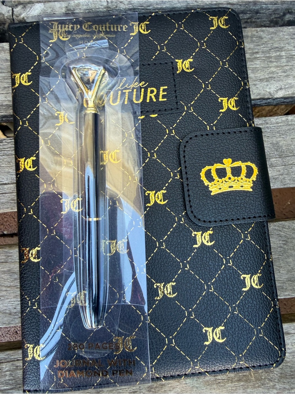 Juicy Couture Black & Gold Monogram Notebook with Pen journal new